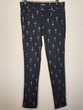Cello Jeans Cross Print Skinny — Black, W28 | Edgy Statement Denim